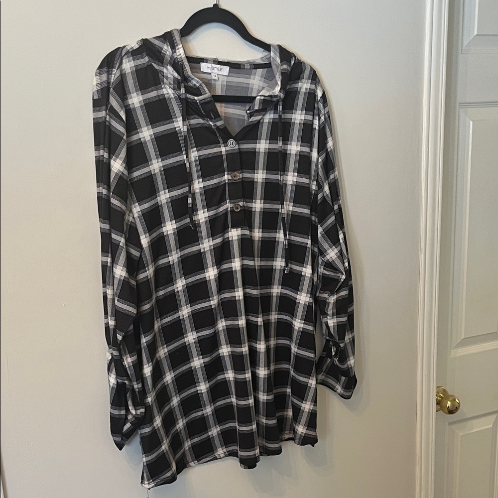 Plaid Black and White Women's Blouse